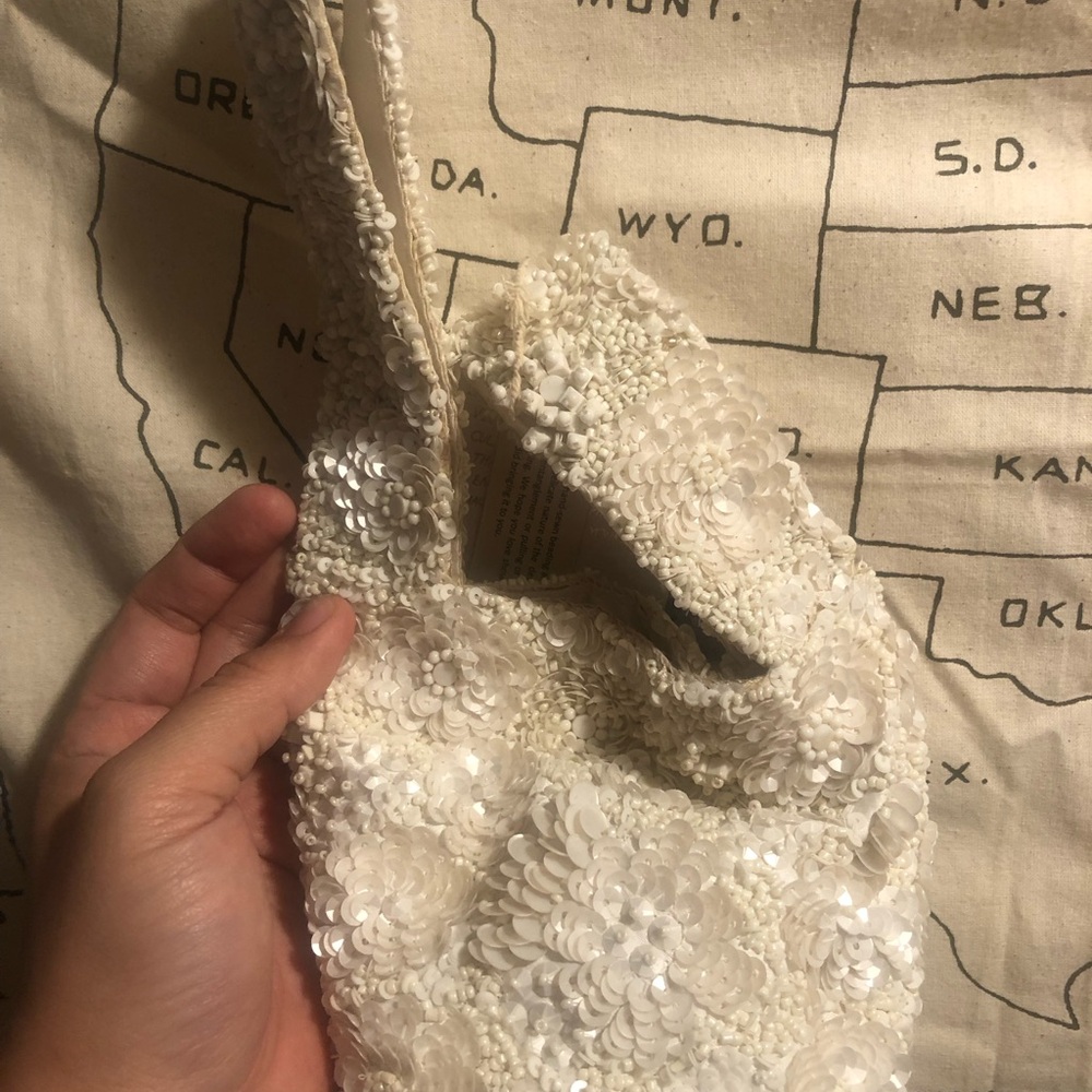 Bridal Elegant White Beaded Sequin Women's Bag - Picture 7 of 12